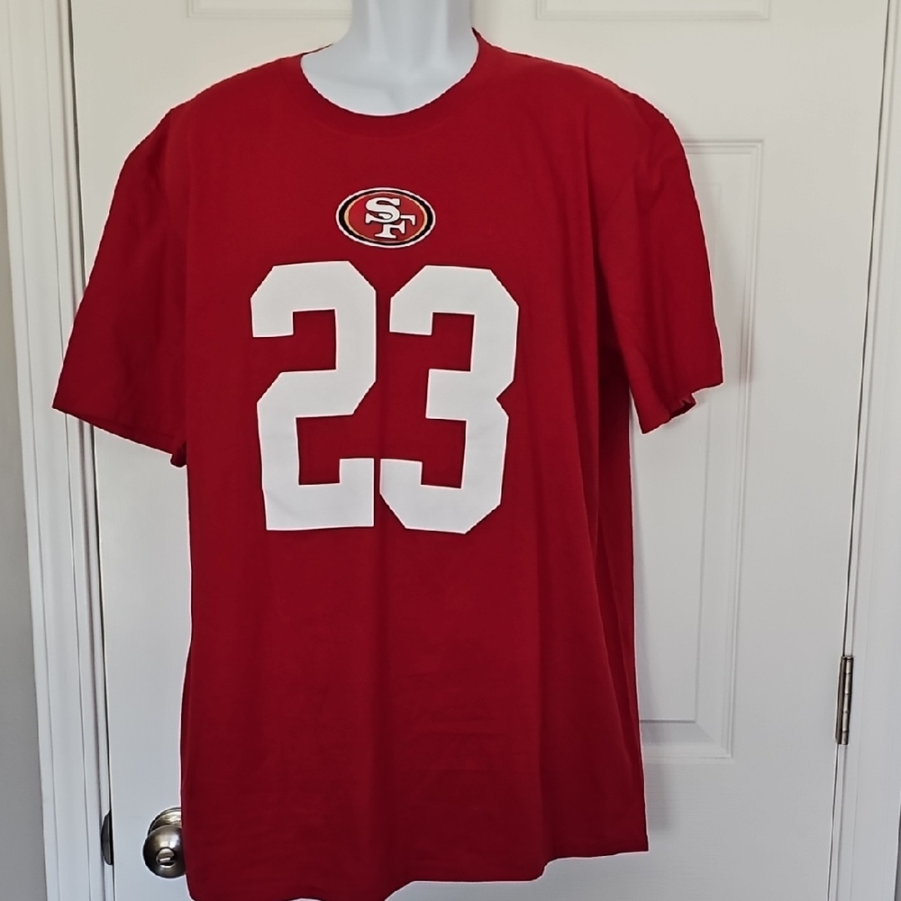 NFL Red Graphic Men's Shirt SF 49s  McCaffrey 23.